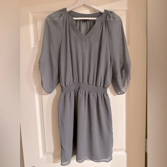 Express womens gray dress with satin lining and sheer gray shimmer overlay. Sm. Express womens gray dress with satin lining and sheer gray shimmer overlay. Sm.